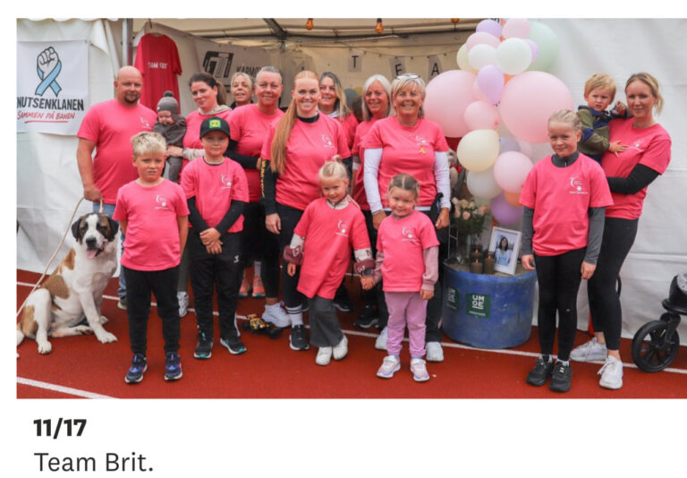 Bilde for laget Team Brit på Kreftforeningens Stafett for livet. 